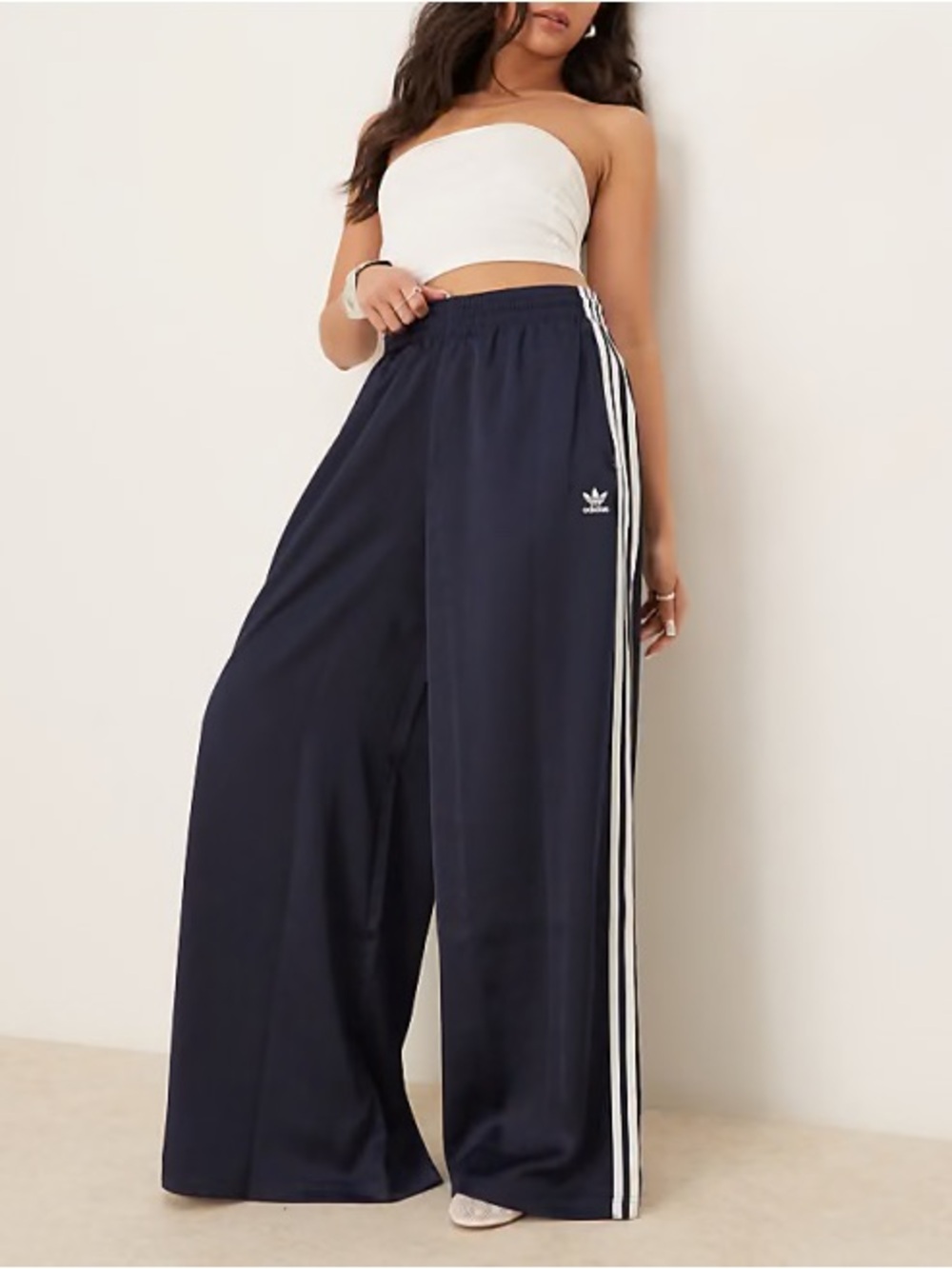NWT✨ adidas Satin Oversized Wide Leg Navy Blue Track Pants